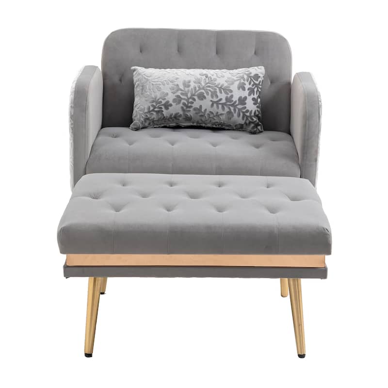 Velvet Upholstered Tufted Living Room Sleeper Chair With Ottoman
