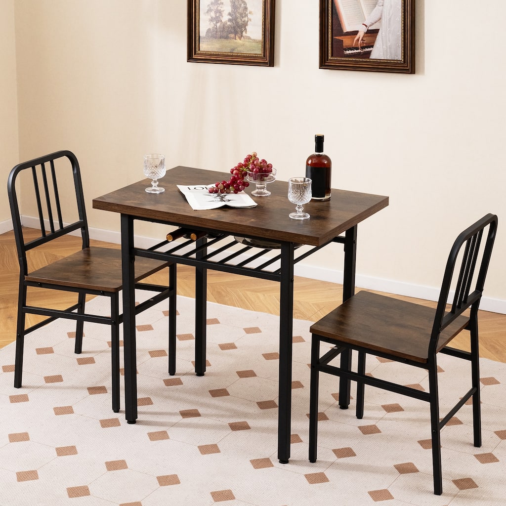 Gymax 3-Piece Rectangular Dining Table&Chairs Set Wooden Breakfast