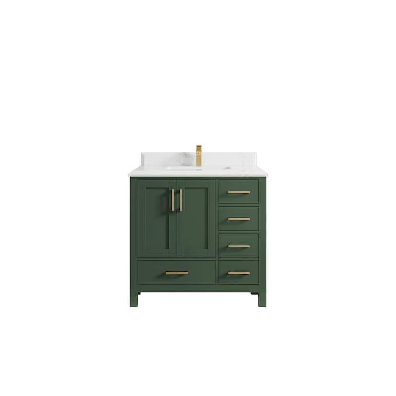 Willow Collections 36 in. W x 22 in. D Malibu Center Sink Left Bathroom Vanity with Countertop - 1.5" Empira White - Lafayette Green