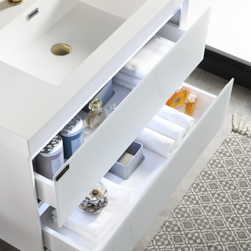 LED Lighted Floating / Wall Huang Vanity with Acrylic Sink and Comfortable Dimmed Vanity Light