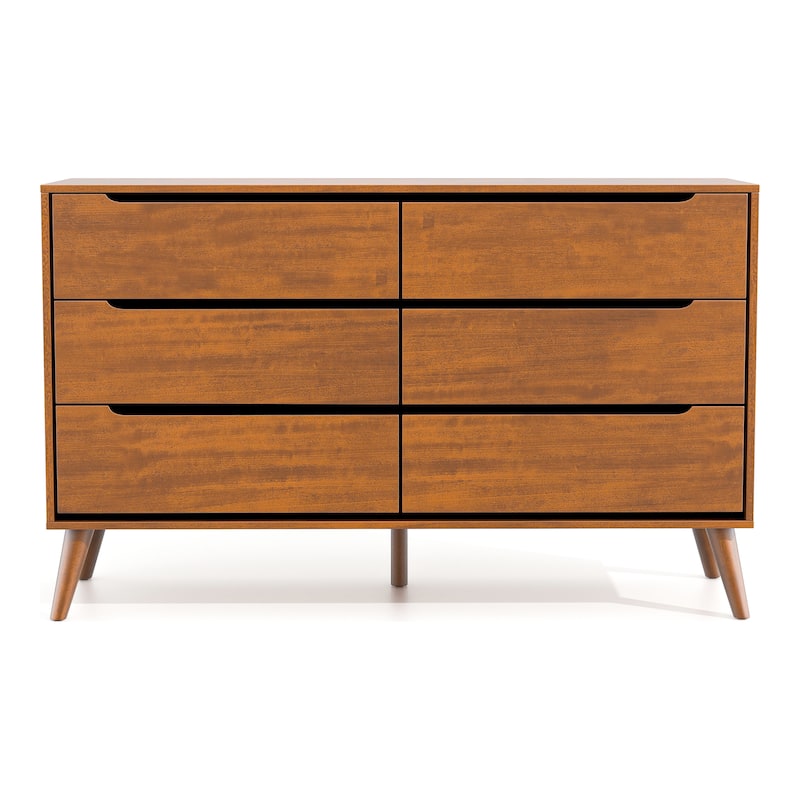 Fopp Mid-Century Modern Solid Wood 6-Drawer 2-Piece Dresser and Oval Mirror Set by Furniture of America