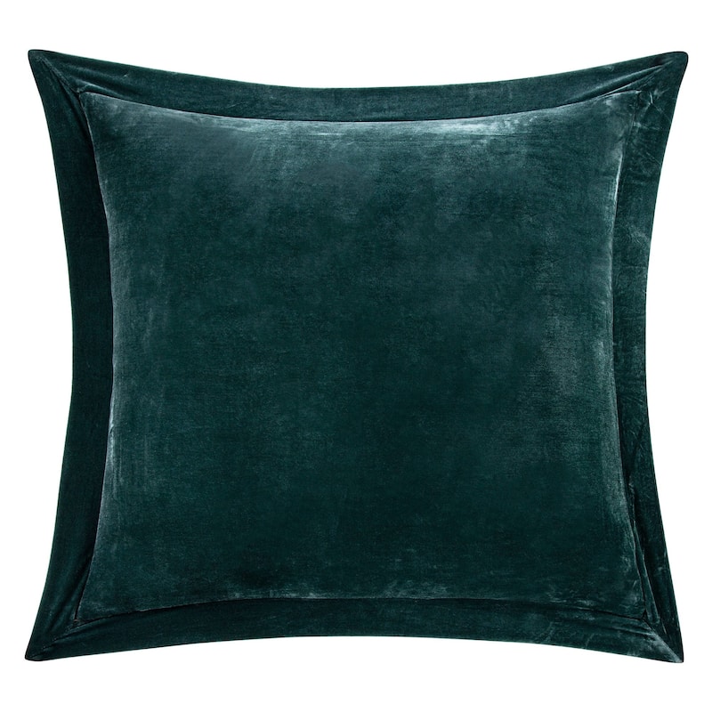 HiEnd Accents Stella Faux Silk Velvet Romantic Western Flanged Euro Sham, 27"x27" - Storm Blue