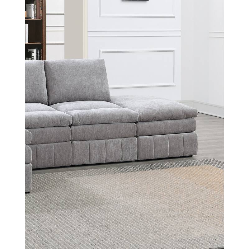 1pc Armless Modular Plush Chair in Grey Fabric for Living Room