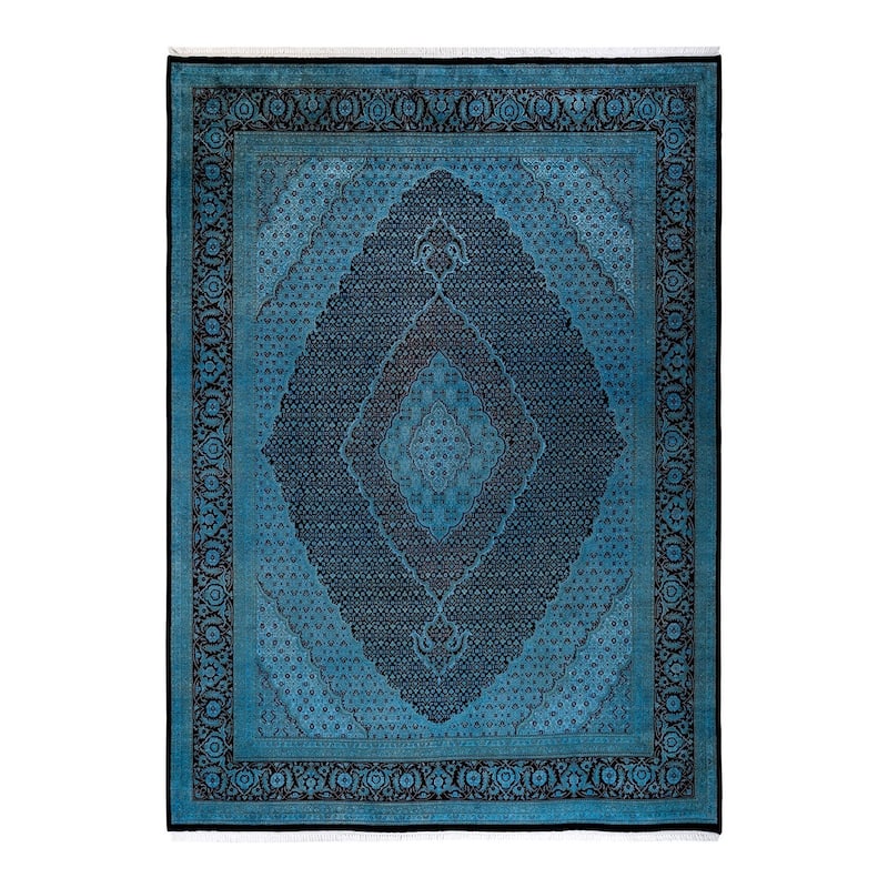 Overton Hand Knotted Wool Vintage Inspired Modern Contemporary Overdyed Blue Area Rug - 9' 1" x 12' 5"