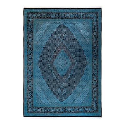 Overton Hand Knotted Wool Vintage Inspired Modern Contemporary Overdyed Blue Area Rug - 9' 1" x 12' 5"