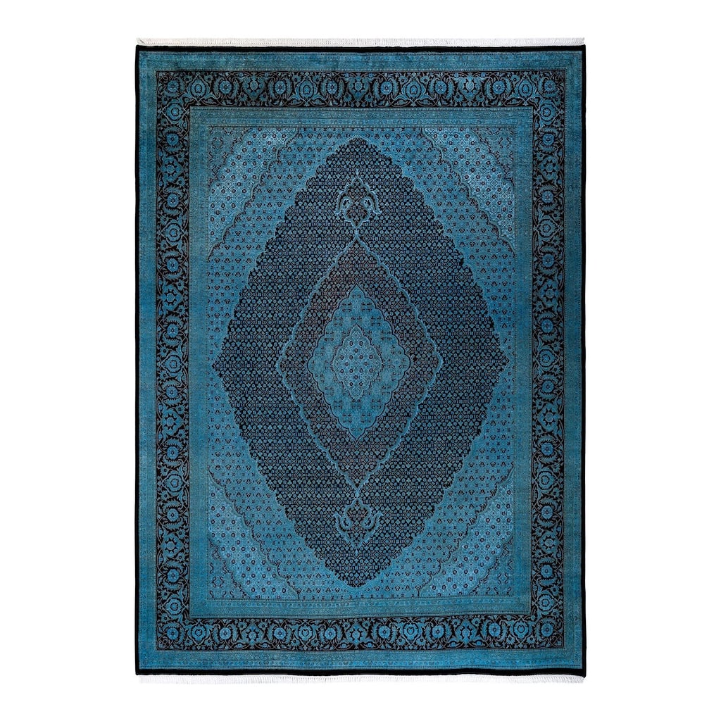Overton Hand Knotted Wool Vintage Inspired Modern Contemporary Overdyed Blue Area Rug - 9' 1" x 12' 5"