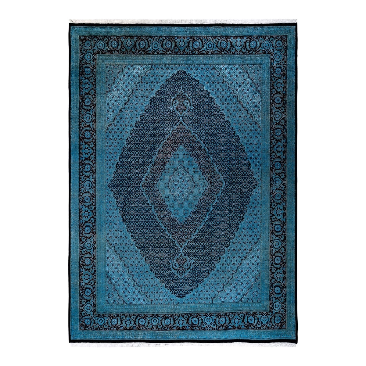 Overton Hand Knotted Wool Vintage Inspired Modern Contemporary Overdyed Blue Area Rug - 9' 1" x 12' 5"