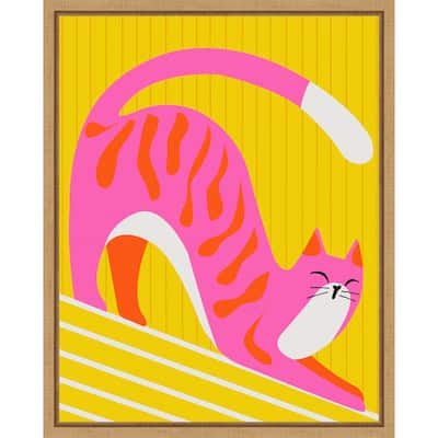 Snoozing Whiskers Cat Stretch by Kintsugi99 Framed Canvas Wall Art