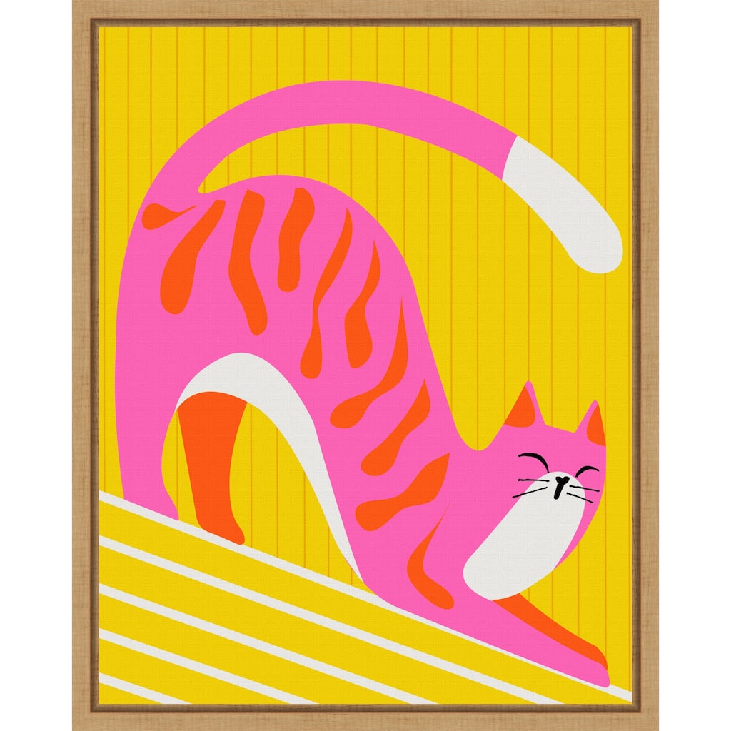 Snoozing Whiskers Cat Stretch by Kintsugi99 Framed Canvas Wall Art