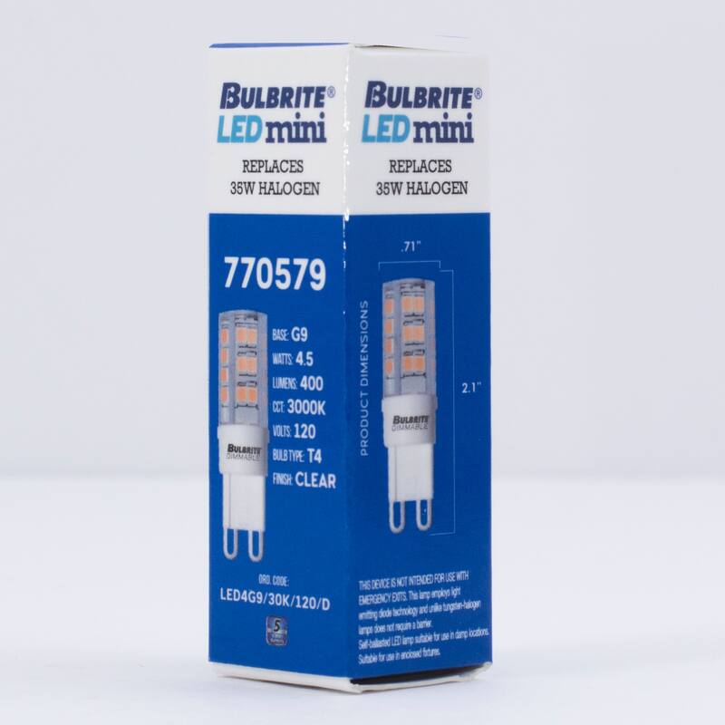 Bulbrite Pack of (2) Clear Mini Bi-Pin (G9) LED Bulb