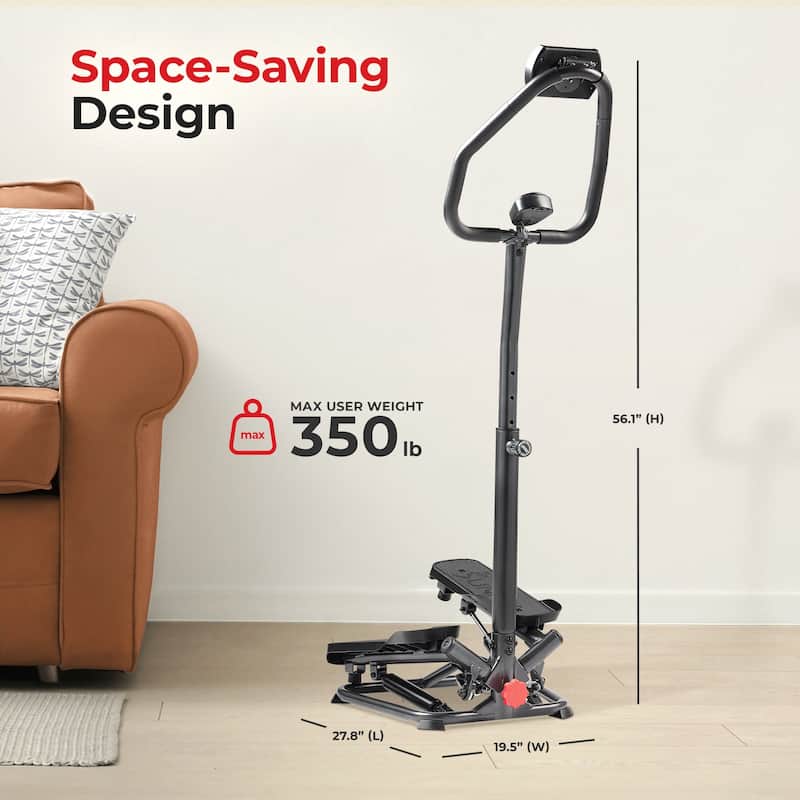 Sunny Health & Fitness Smart Stair Stepper Machine with Handlebar - SF-S020027SMART - Black - 27.8*19.5*56.1