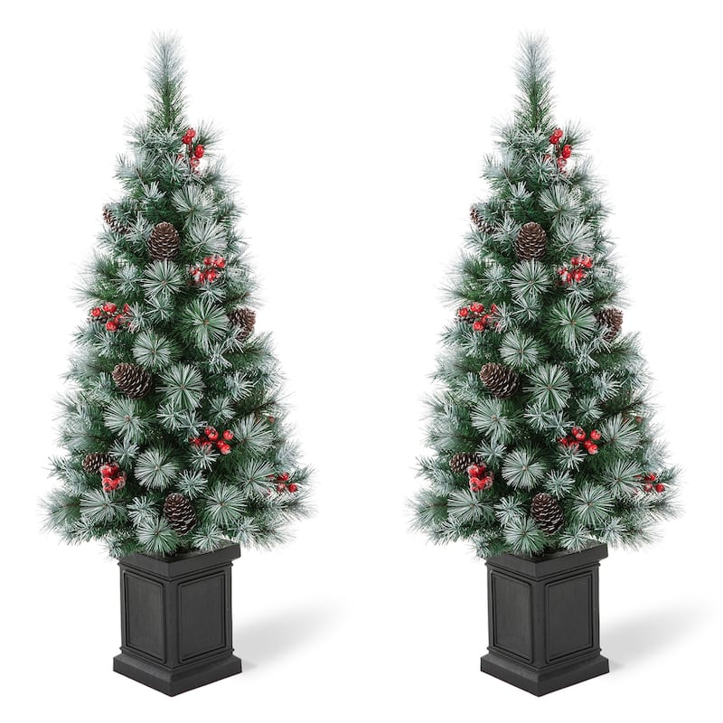 Glitzhome 4ft/5ft/6ft Pre-Lit Pine Artificial Christmas Porch Tree with Warm White Lights