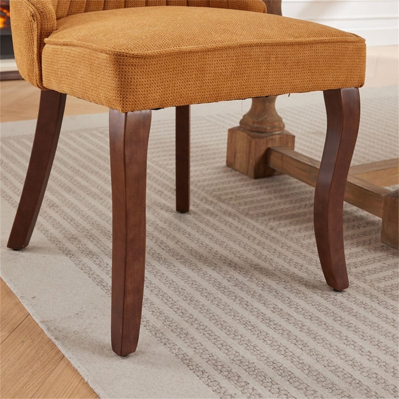 Set of 2 Fabric Upholstered Kitchen Dining Chairs with Solid Wood Legs