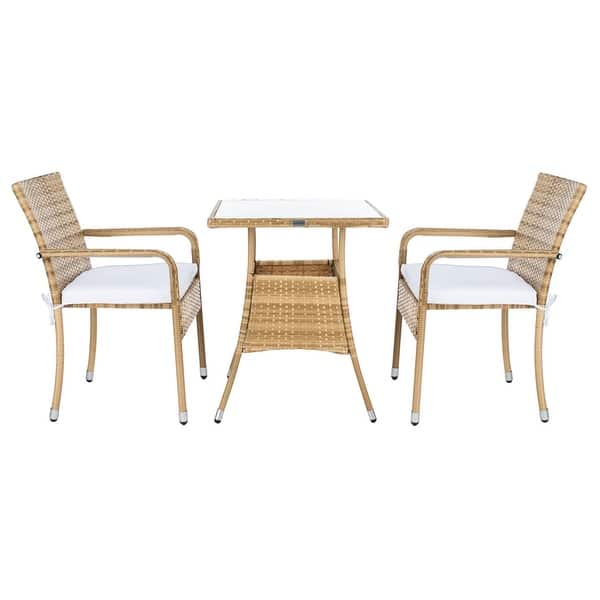 slide 2 of 11, SAFAVIEH Outdoor Laban 3-Piece Bistro Set Natural/White Cushion