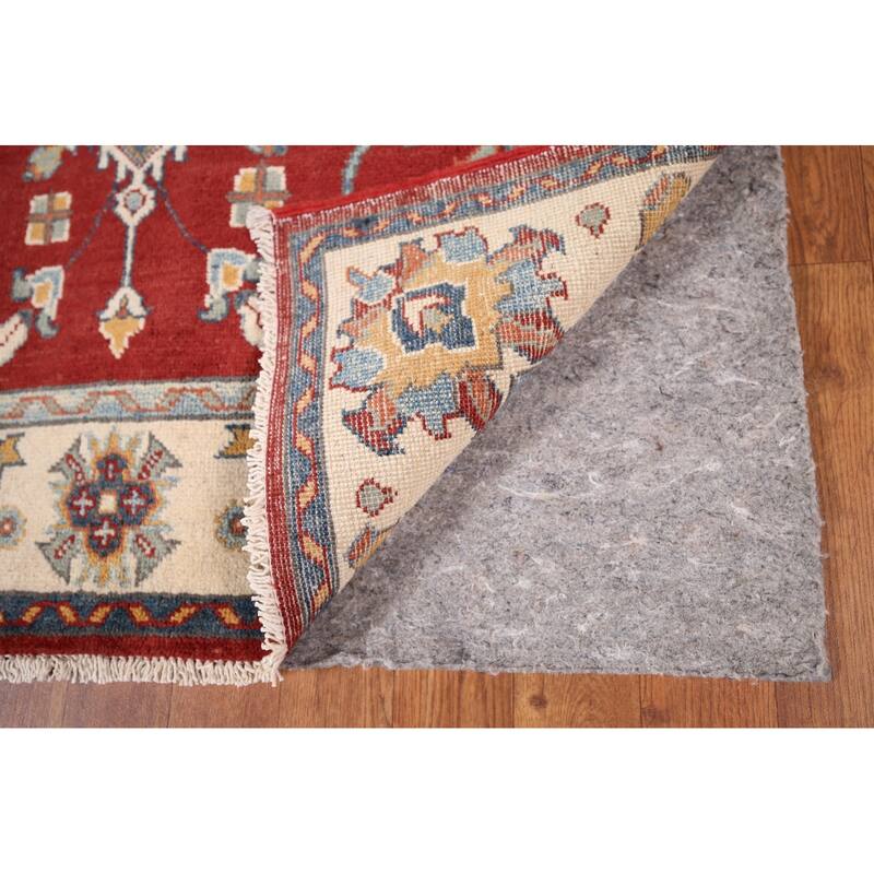 Red Geometric Kazak Foyer Rug Hand-Knotted Traditional Wool Carpet - 3'4" x 4'8"