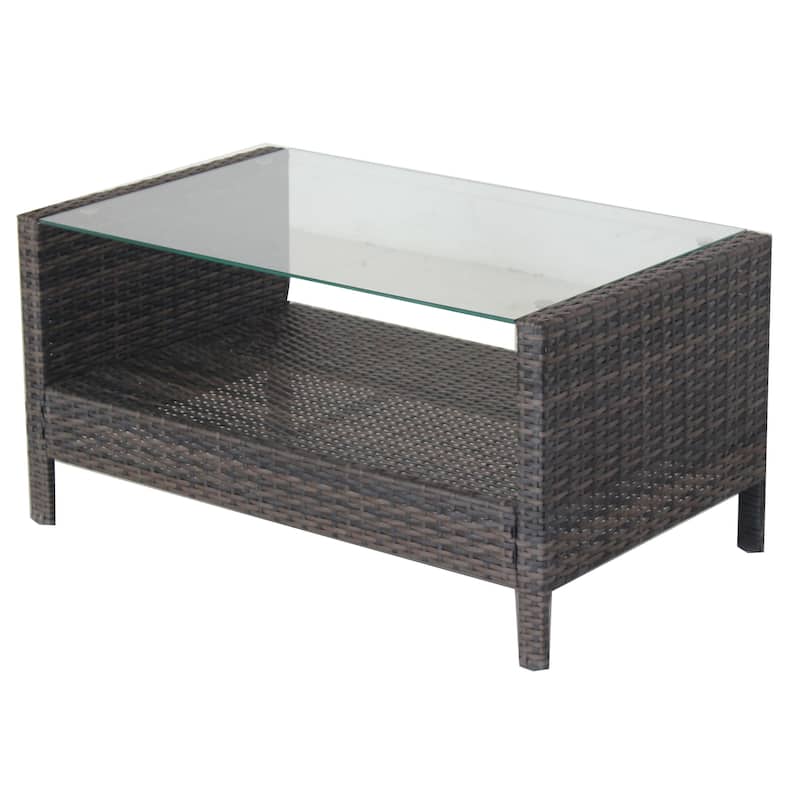 Outdoor patio Furniture Coffee Table with clear tempered glass