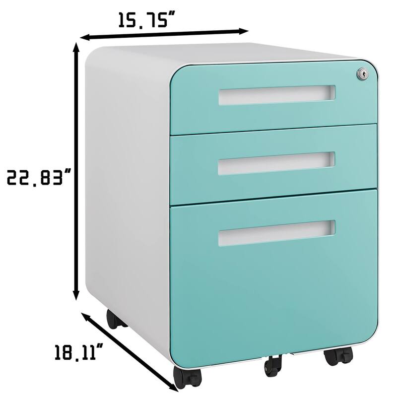 3-Drawer Locking Mobile File Cabinet with Wheels, Metal Home Office Storage Cabinet with Pencil Tray & Hanging Bars
