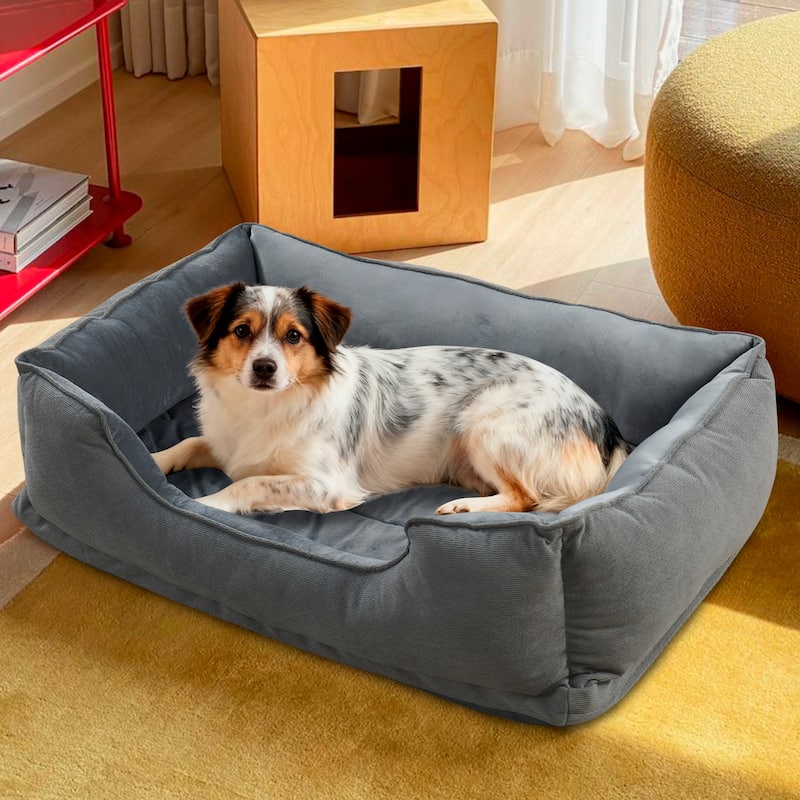 Textured Plush Rectangle Pet Bed - 40"x 30"x 11" - Grey