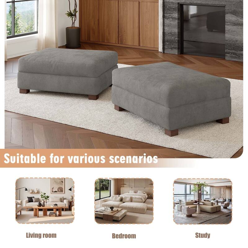 Oversized Chenille Modular Ottoman With Cushioned Top