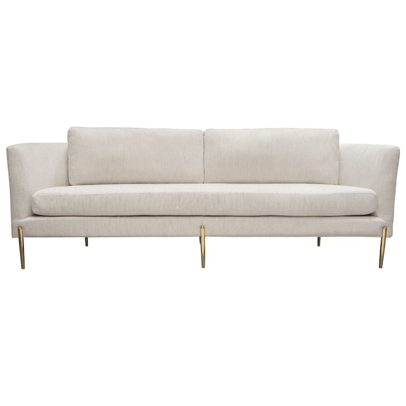 Meny Modern Sofa, Light Cream Textured Fabric, 92 Inch Gold Metal