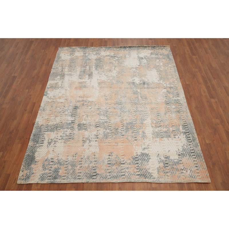 Hand Knotted Oriental Viscose Silk Carpet Modern Abstract Multi-Colored Abstract Area Rug - 8' 0'' X 6' 4''