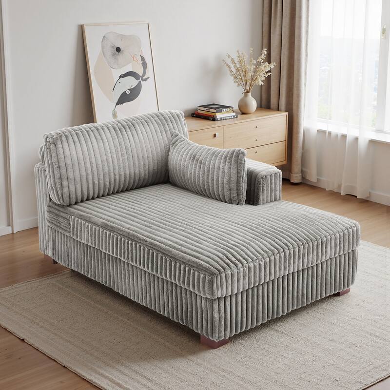 UIXE Upholstered Plush Bedroom Lounge Chairs with Left Armrest & Lumbar Pillow - Light Grey