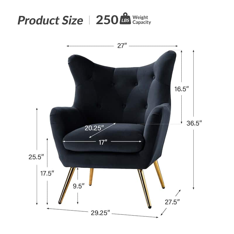 Eusebio Modern Velvet Accent Chair with Tufted Wingback for Living Room Set of 2 by HULALA HOME