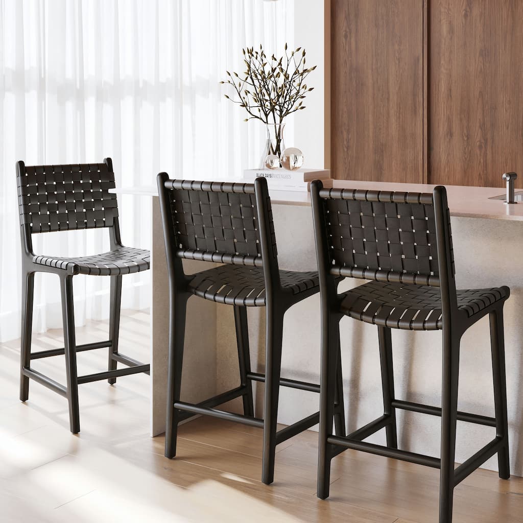 Poly & Bark Banda Teak & Leather Counter Height Stool - Solid Wood Frame