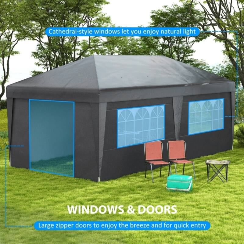 Foldable Pop-Up Gazebo Party Tent with Adjustable Legs and Windows 2 Doors Included Carry Bag - 232.25" L x 117" W x 112.25" H
