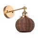 preview thumbnail 4 of 10, Brass Globe Rattan 1-Light Wall Sconce Wall Light