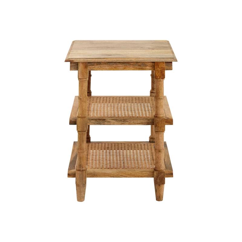 HomeRoots 24" Natural Solid Wood End Table With Two Shelves - 18 in. x 24 in. x 18 in.