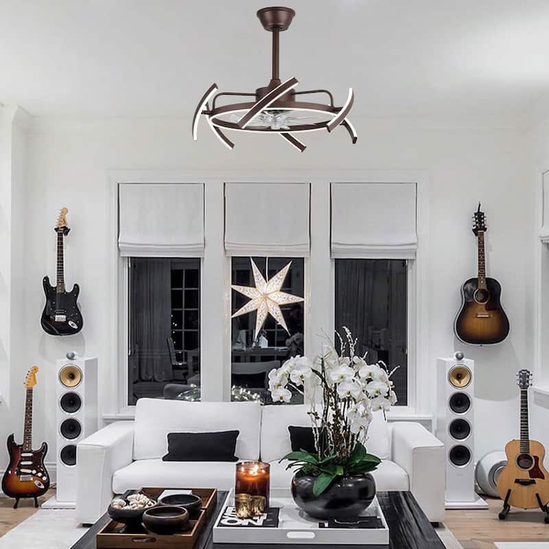 Cusp Barn 24-Inch Dimmable LED 6-DIY Shape Smart Ceiling Fan With Light, 6-Speed Reversible Ceiling Fan Light With Remote