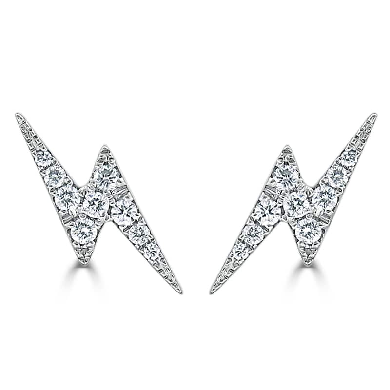 Joelle Collection Diamond Lightning Bolt Studs Earrings - 14K Gold 1/10ct TDW Electrifying Gift - White