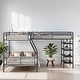 preview thumbnail 1 of 10, Stylish & Simple L-Shaped Metal Twin over Full Bunk Bed and Twin Size Loft Bed with Four Built-in Shelves, Space-saving, Black Black