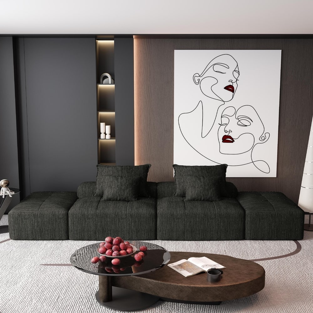 Modern 4 PCS DIY Combination Modular Sofa with 2 Ottoman, 2 seat & 4 Pillows