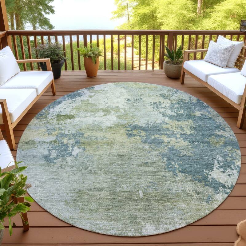 Machine Washable Indoor/ Outdoor Modern Contemporary Chantille Rug - Aqua - 8' x 8'
