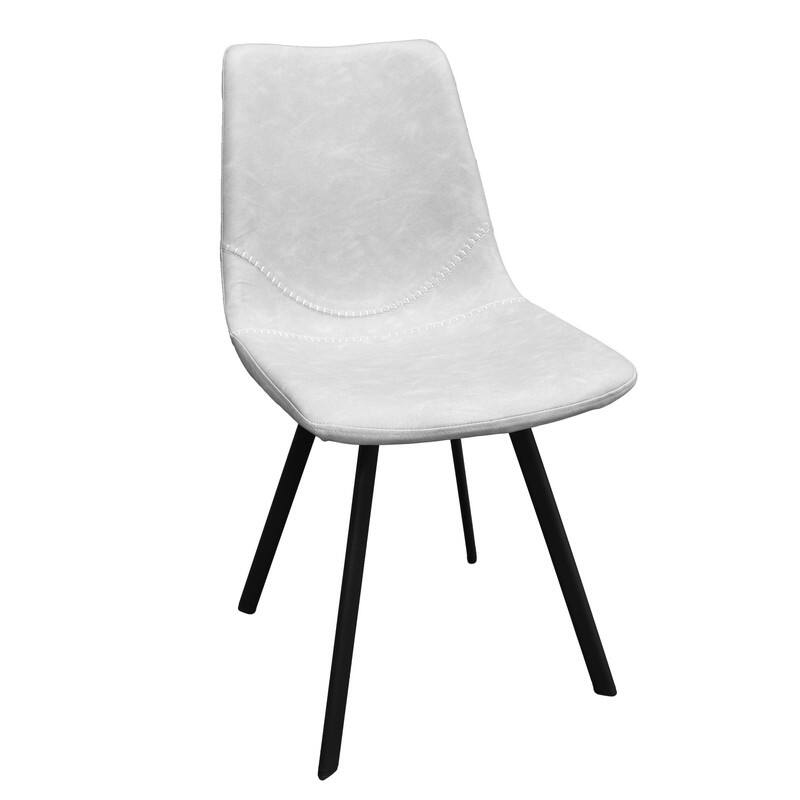 Markley Dining Chair with Leather Seat in Black Steel Legs, Scratch-Resistant, Ergonomic & Comfortable Modern Kitchen Chair - Light Grey
