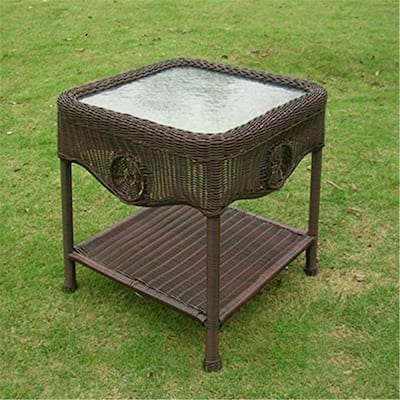 African Side Table Glass Top - Outdoor Patio Table - Resin Aluminum - 23" Height - Decorative Accent Table - 23