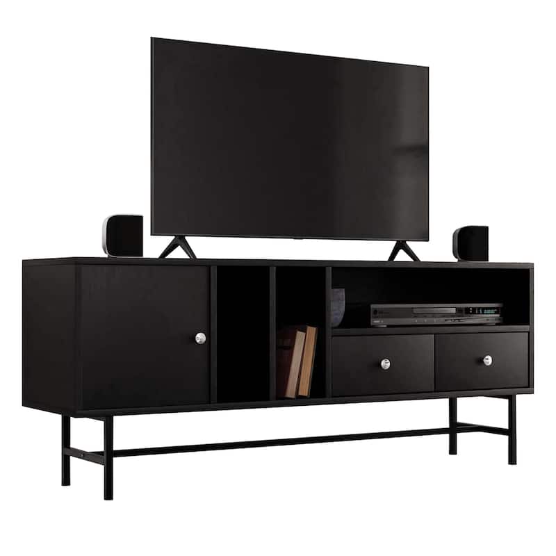 Rochester 2-Drawer 4-Shelf TV Stand Credenza with Iron Legs - Ebony