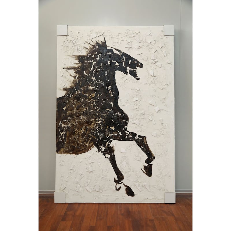 Hand Painted Galloping Horse Neutral Tones Textured Canvas Wall Art