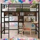 preview thumbnail 1 of 11, Modern Full Size Loft Bed With L -shaped Desk And Shelves,Metal&Wood for Bedroom Black