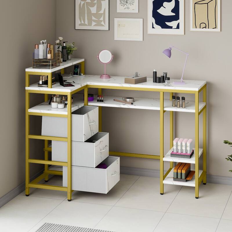 Moasis L Shape Nail Desk With Charger Station