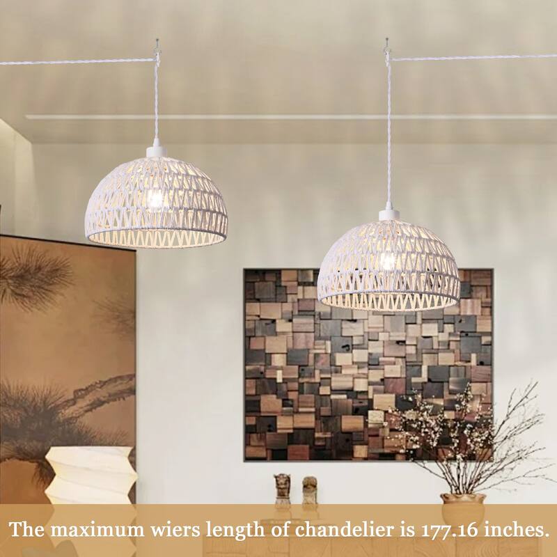 Plug in Handwoven Hemp Rope Lampshade Pendant Light with On/Off Switch