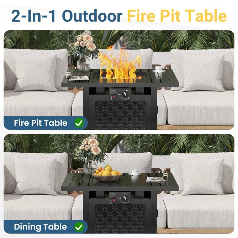 30" 2-in1 Black Fireplace Table, 50000 BTU CSA Certified Propane Square Gas Fire Pit Table