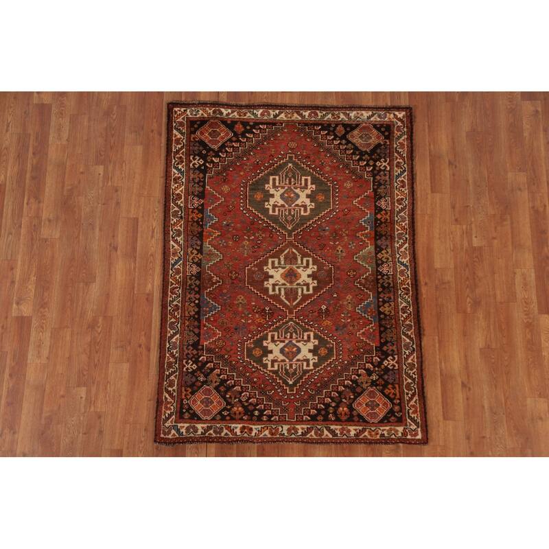 Hand Knotted Oriental 100% Wool Carpet Traditional Tribal Red Abadeh Area Rug - 5' 0'' X 3' 7''