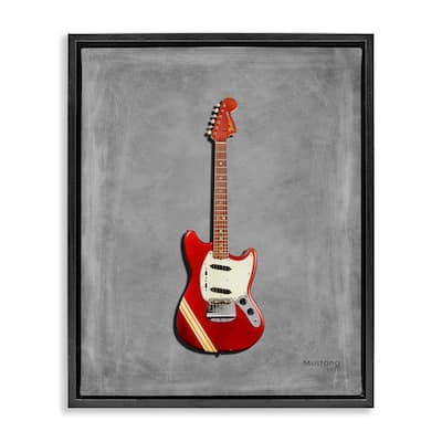 Stupell Red Guitar on Grey Framed Floater Canvas Wall Art Design By Mark Rogan
