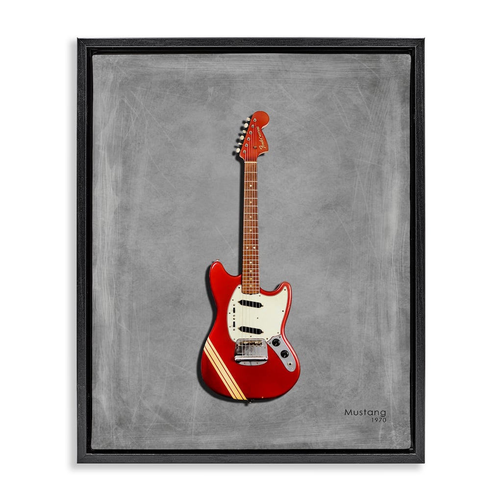 Stupell Red Guitar on Grey Framed Floater Canvas Wall Art Design By Mark Rogan