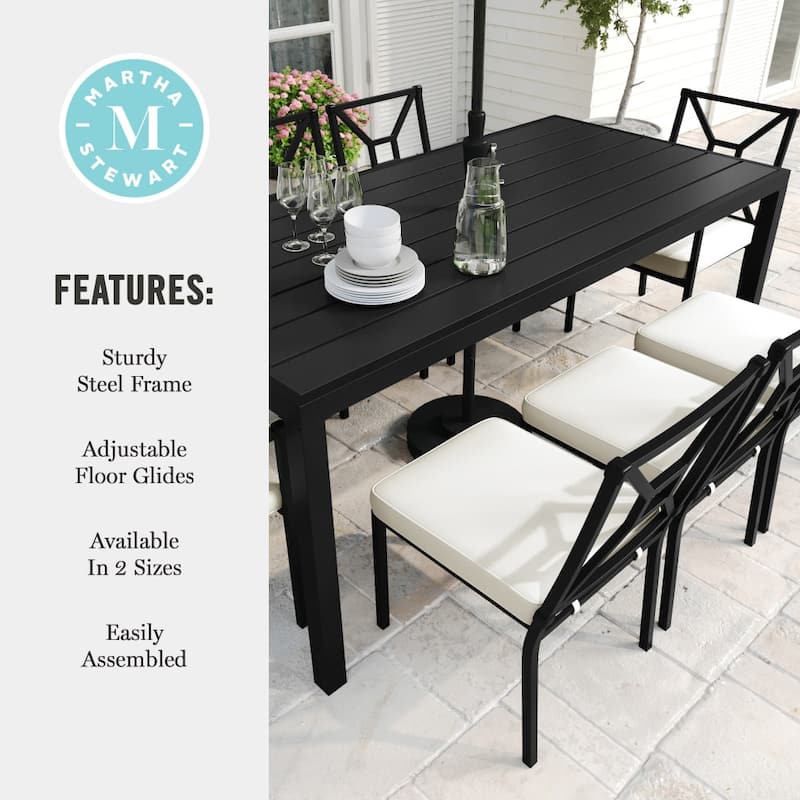 72" All-Weather Steel Frame Patio Table with Slatted Top and Umbrella Hole - 35.25"W x 72"D x 30"H