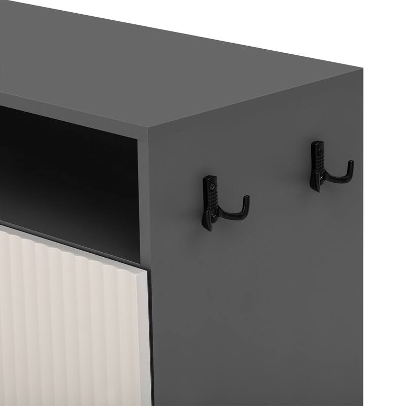Bayliy 2 Doors Storage Cabinet with Shoe Bench and Adjustable Shelves
