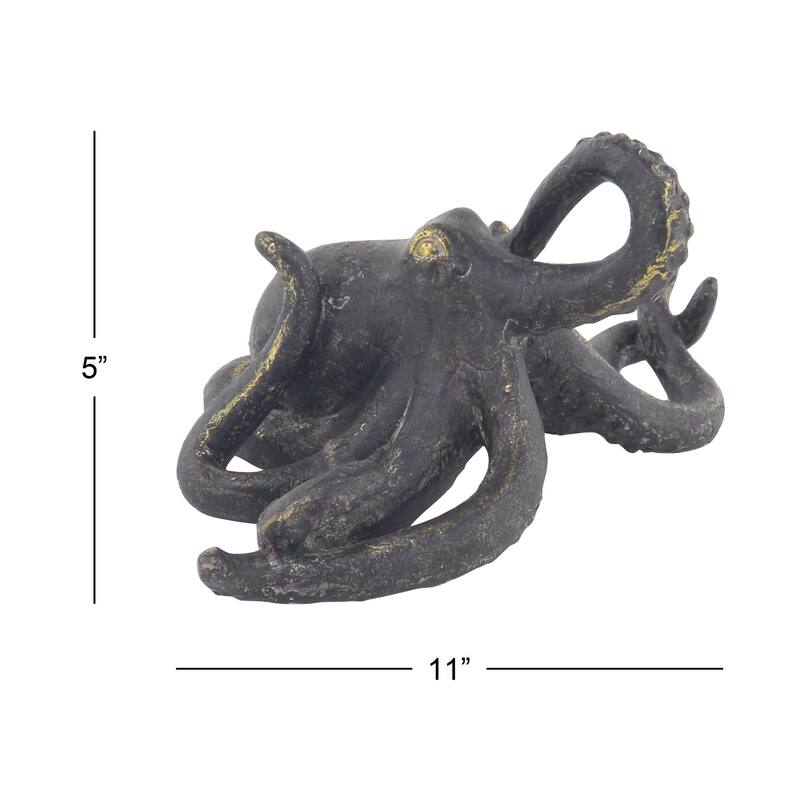 Polystone Octopus Decorative Sculpture with Long Tentacles and Suctions Detailing - Black - Roche River Decor